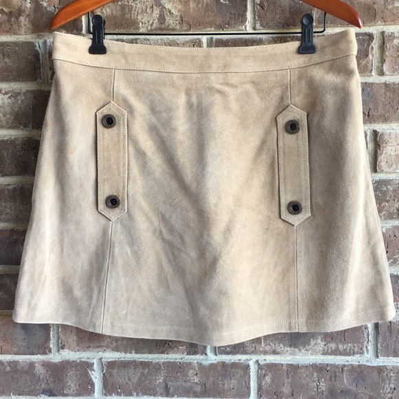 NWOT Topshop Tan Genuine Suede Skirt - Picture 1 of 8